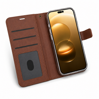 Apple iPhone 18 Pro Max Brown Flip Wallet Case Shockproof Card Holder Mobile Cover