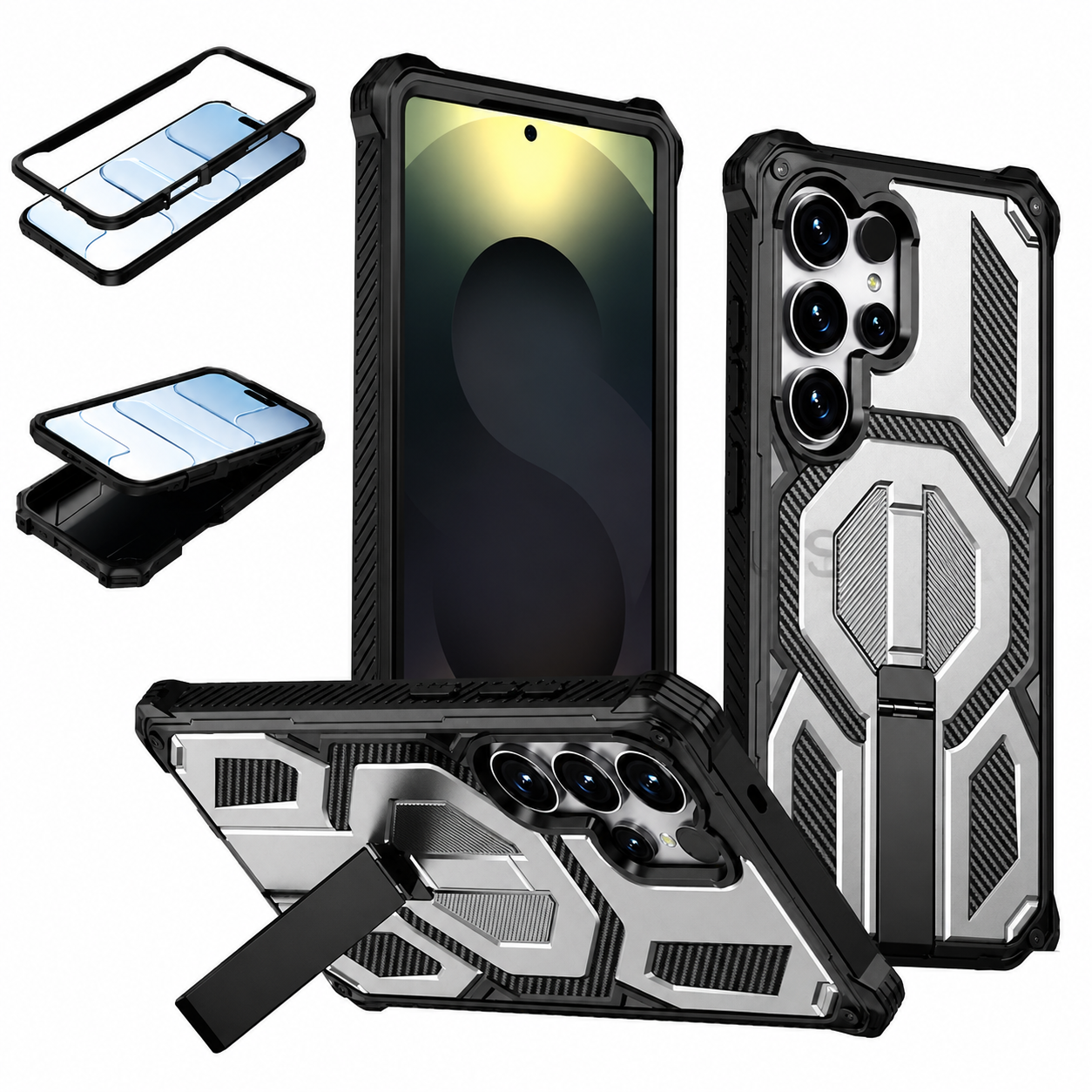 Heavy duty Grey phone case with MagSafe Compatible Cover with Stand