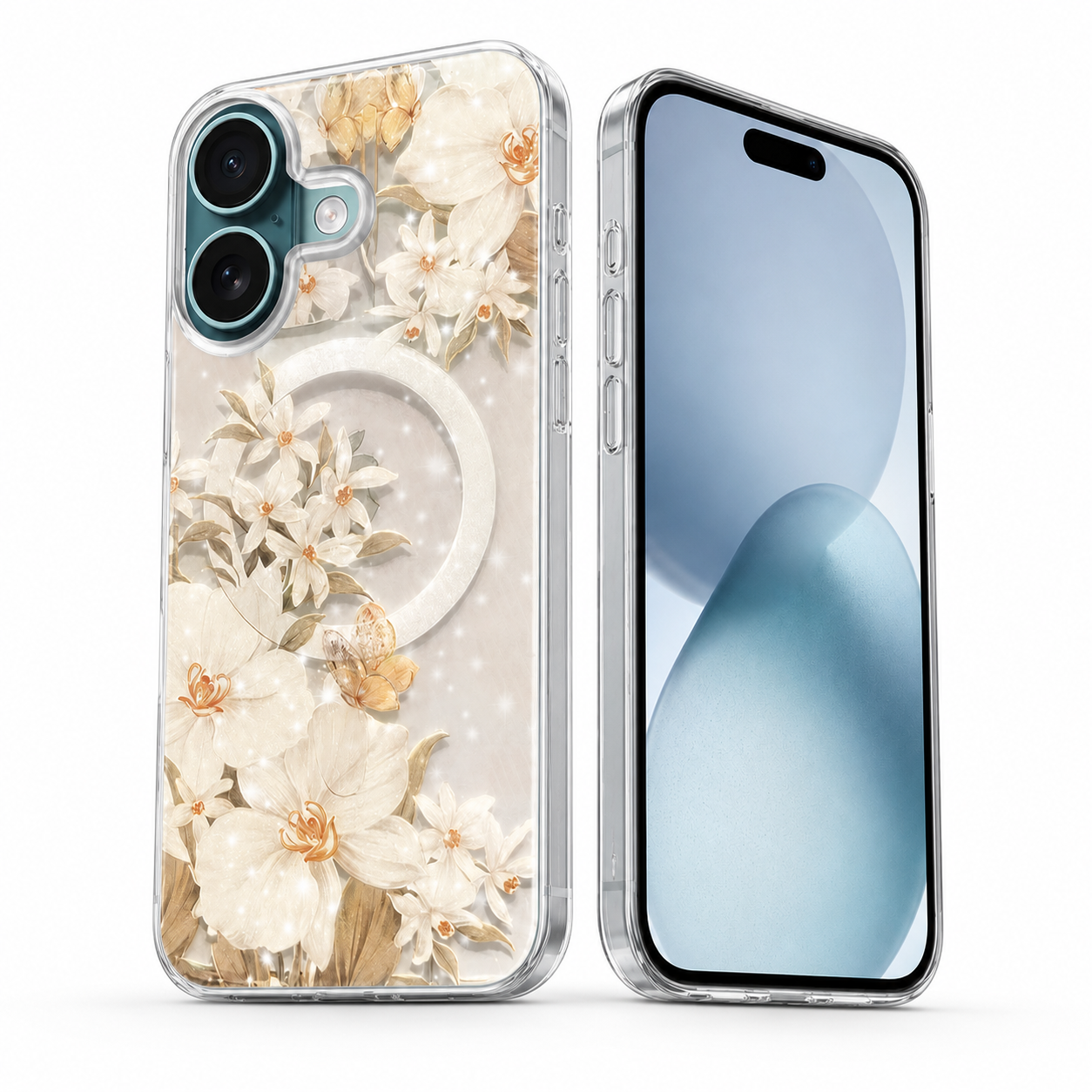 Cute Floral Phone Case, Shockproof iPhone 16 Case, Transparent Mobile Cover, Premium Designer Case