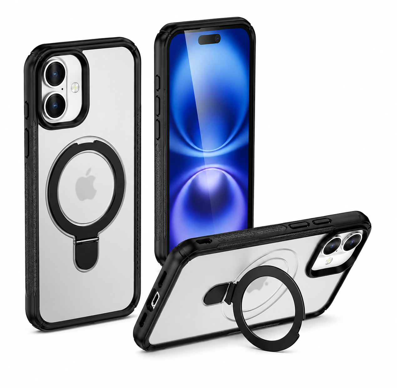 Apple iPhone 16 Clear Kickstand Cover, Designer MagSafe Phone Case, Drop Protection Case