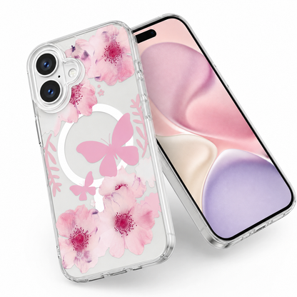 Light Pink Floral Phone Case Apple iPhone 16 MagSafe Compatible Protective Case
