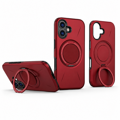 Red iPhone 17 Protective Case featuring MagSafe compatibility, ring stand, impact-resistant phone case, wireless charging compatible