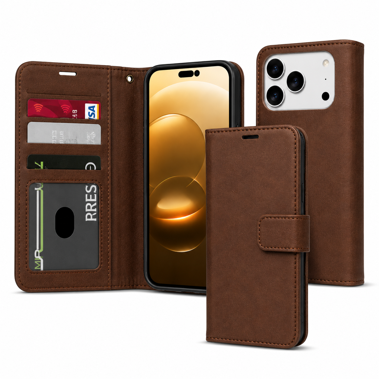 Apple iPhone 17 Pro Max Brown Photo ID Wallet Case Premium Leather Flip Cover
