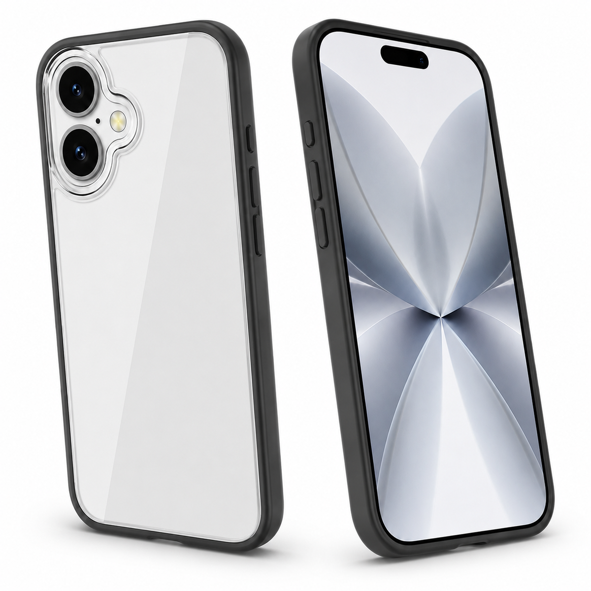 Shockproof clear iPhone 16 case with reinforced black bumper