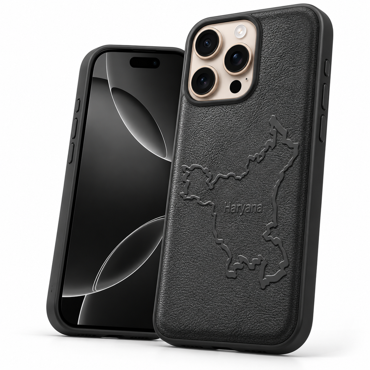 HRY Crafted black iPhone 12 / 12 Pro cover featuring Haryana lettering on the back.