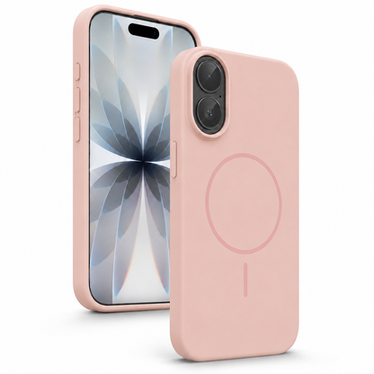 Rose Gold MagSafe iPhone 17 Protective Silicone Phone Case with magnetic charging support
