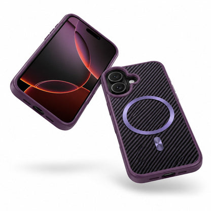 Purple Carbon Fiber Phone Case, Impact Resistant Mobile Cover, MagSafe Magnetic Case, Designer iPhone 16 Case

