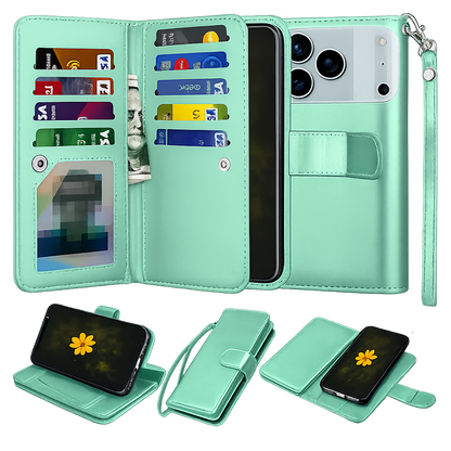Teal Wallet Case for Apple iPhone 17 Pro with 9 Card Holder, MagSafe Compatible Phone Case