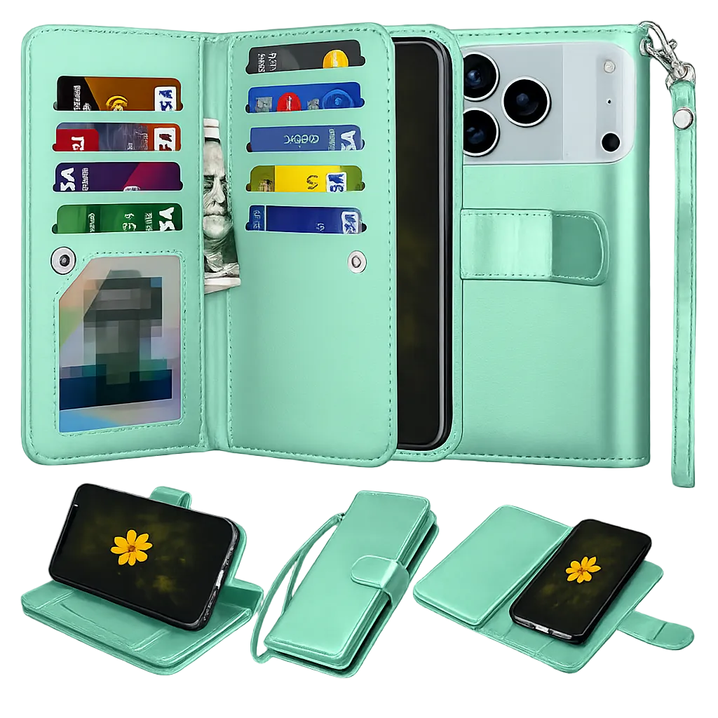 Teal Wallet Case for Apple iPhone 17 Pro Max with 9 Card Holder, MagSafe Compatible Phone Case