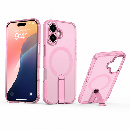 Pink MagSafe iStand Case for Apple iPhone 16, Shockproof Phone Case, Protective Mobile Cover, Kickstand Phone Case