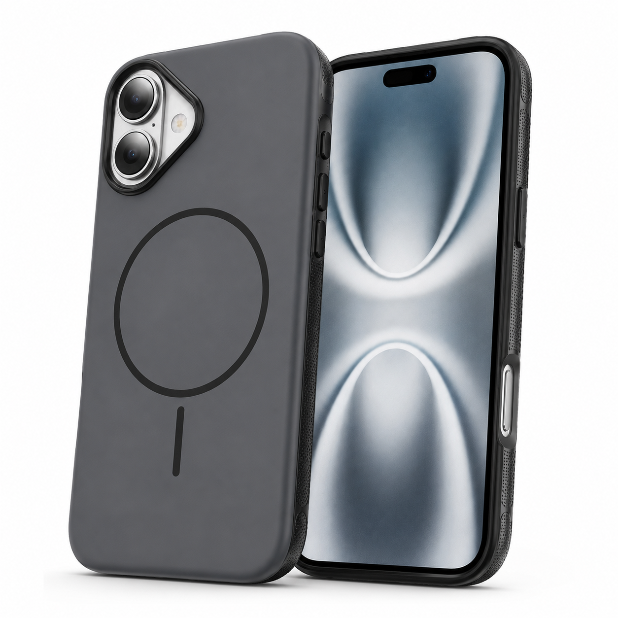 Apple iPhone 16 cover in premium matte black style with drop protection case and anti-scratch back panel