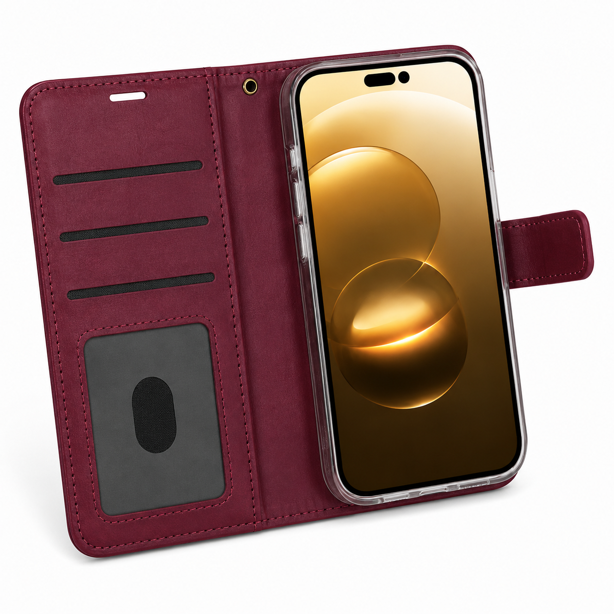 Apple iPhone 17 Pro Max Wine Flip Wallet Case Shockproof Card Holder Mobile Cover