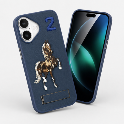 OTCR Horse Design Stand Case, Slim Protective iPhone 16 Cover, Impact Resistant Phone Case, Everyday Protective Smartphone Case