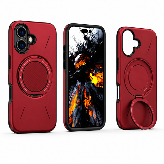 Red MagSafe Forge Ring Case for Apple iPhone 17, shockproof phone case, protective mobile cover, kickstand case