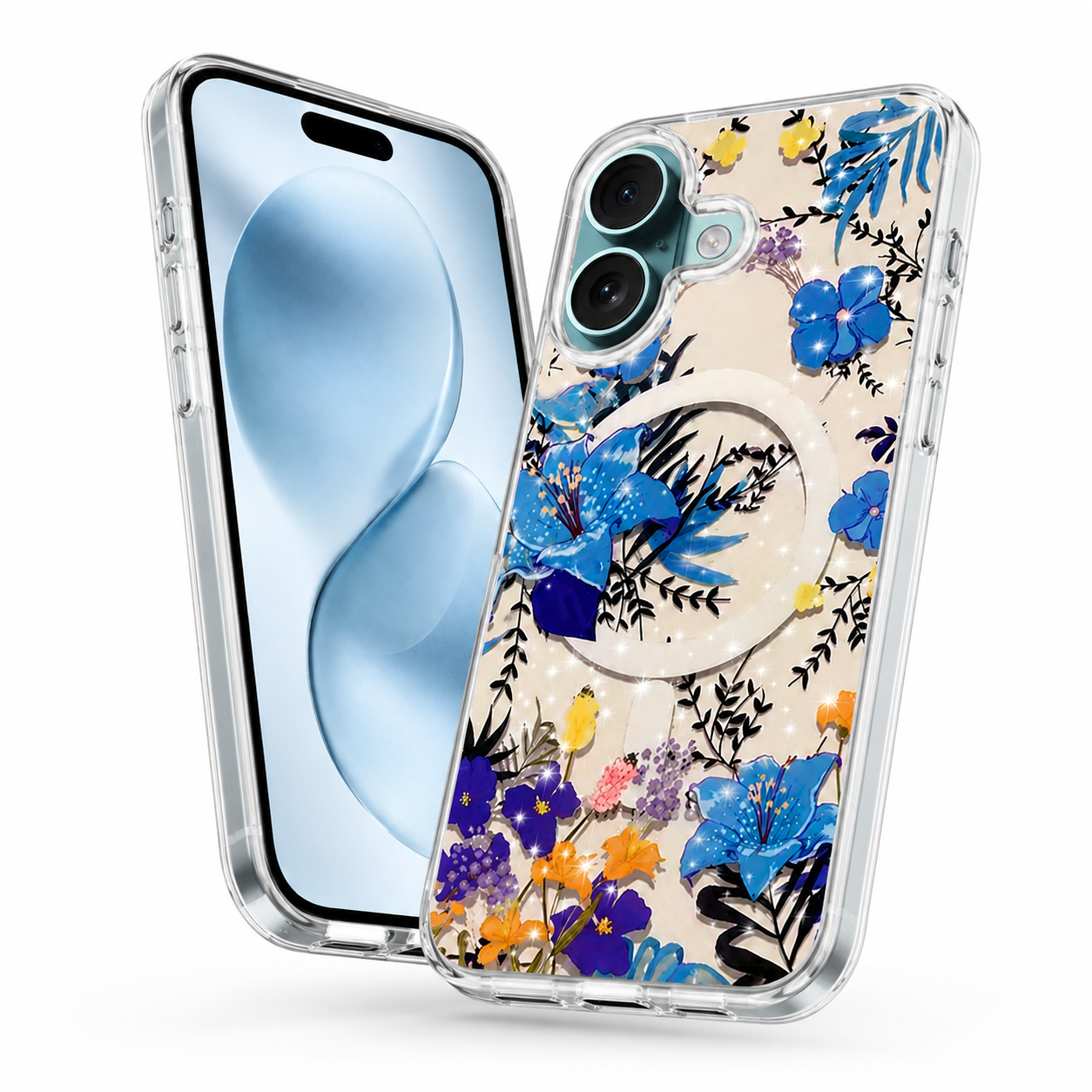 Blue Blossom Phone Case, Shockproof iPhone 17 Case, Transparent Mobile Cover, Premium Designer Case