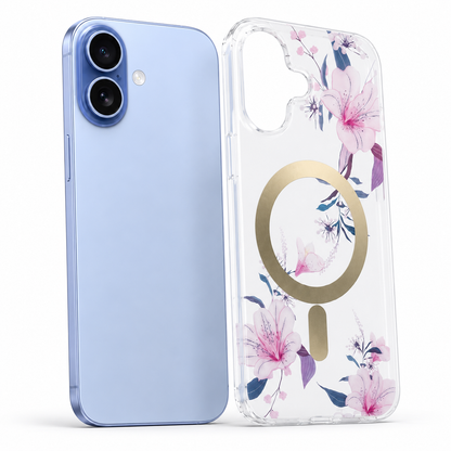 White Frosted MagSafe Flower Case for Apple iPhone 17 with Pink Floral Design