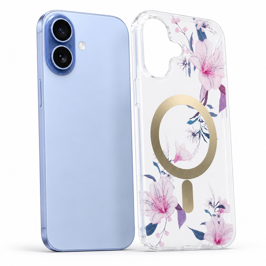 White Frosted MagSafe Flower Case for Apple iPhone 17 with Pink Floral Design