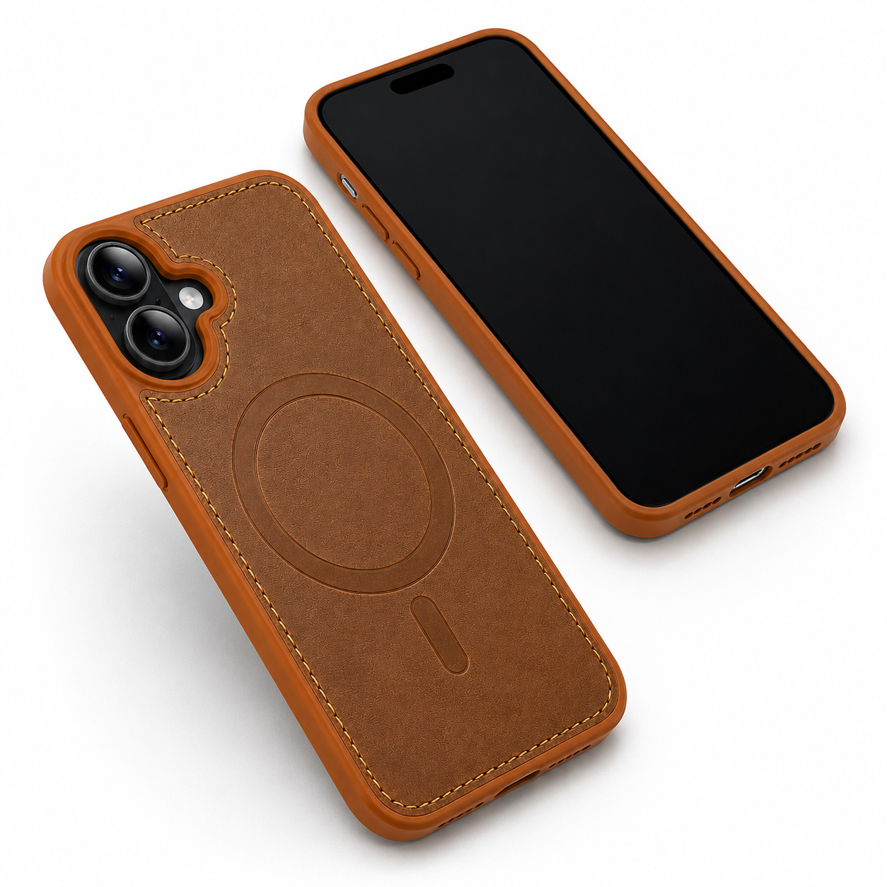Apple iPhone 16 Saddle Brown Leather Phone Case with MagSafe Magnetic Charging Support