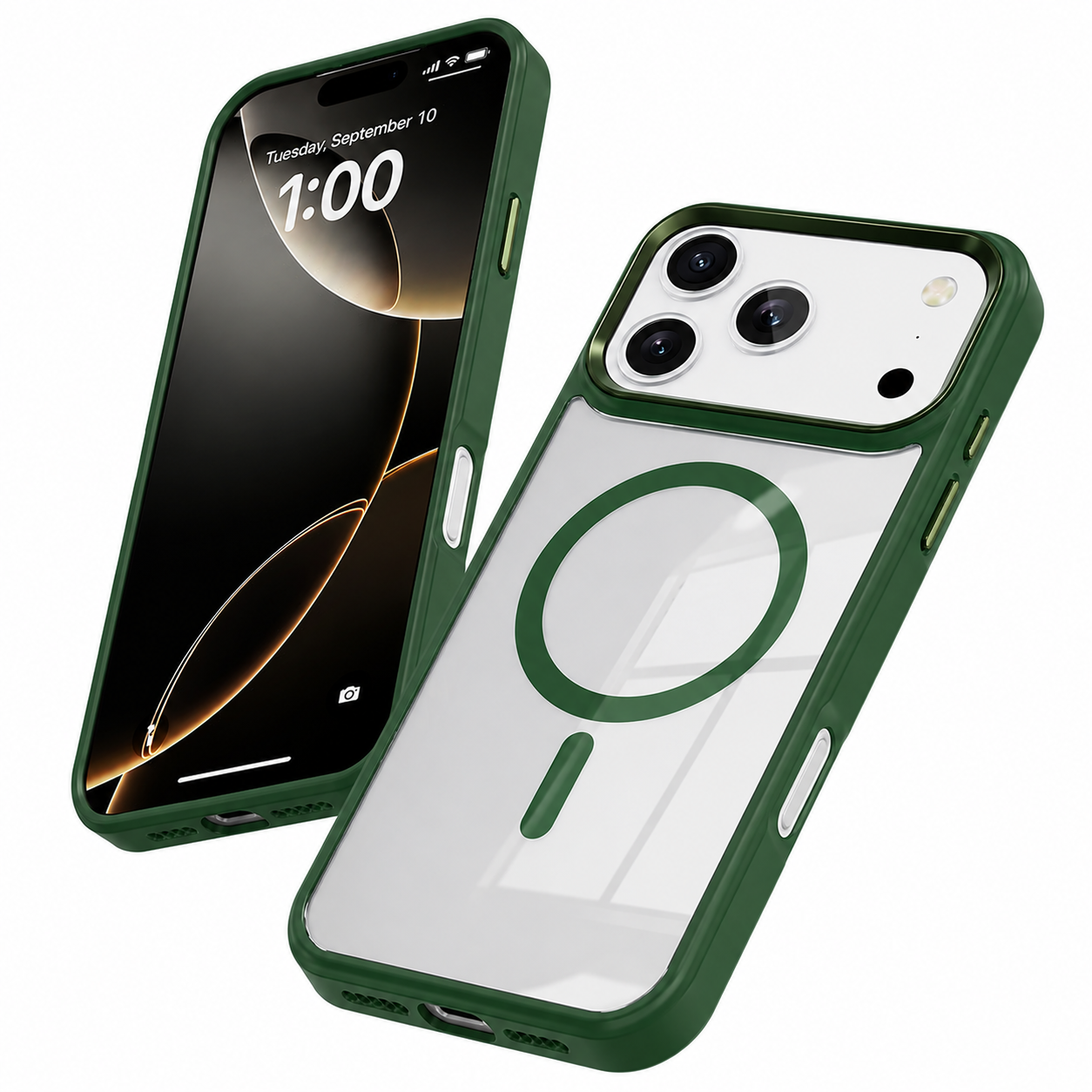 Apple iPhone 17 Pro Max Magnetic Shockproof Protective Case Midnight Green Clear Back Cover
