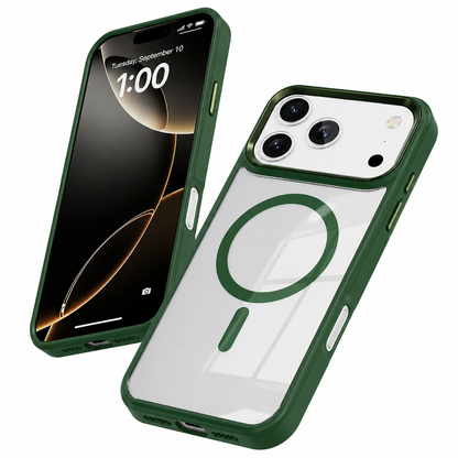 Apple iPhone 17 Pro Max Magnetic Shockproof Protective Case Midnight Green Clear Back Cover
