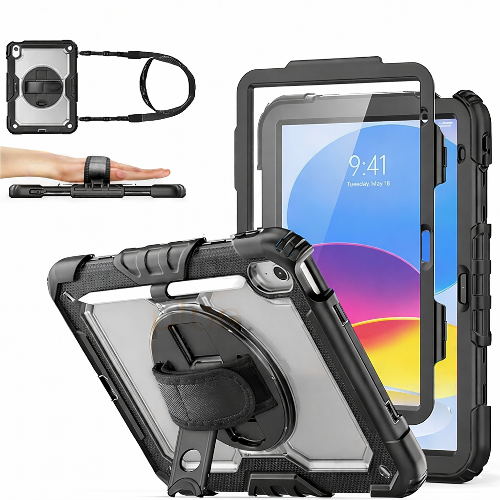 Heavy Duty Tablet Case – Clear Shoulder Hand Strap Defender Shockproof Case with Stand | Protective Case