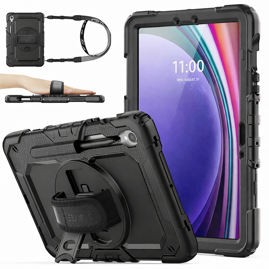 Heavy Duty Tablet Case – Black Camo Shoulder Hand Strap Defender Shockproof Case with Stand | Protective Case