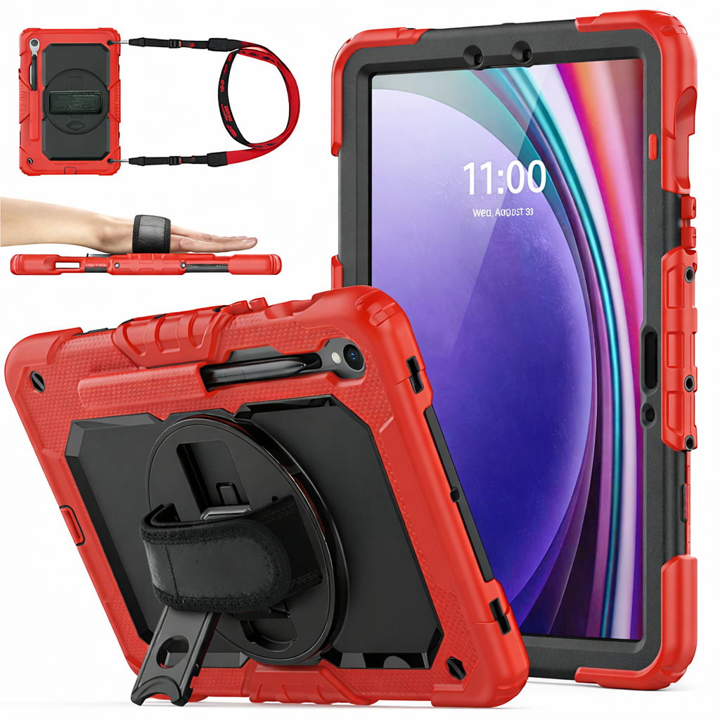 Heavy Duty Tablet Case – Red Camo Shoulder Hand Strap Defender Shockproof Case with Stand | Protective Case