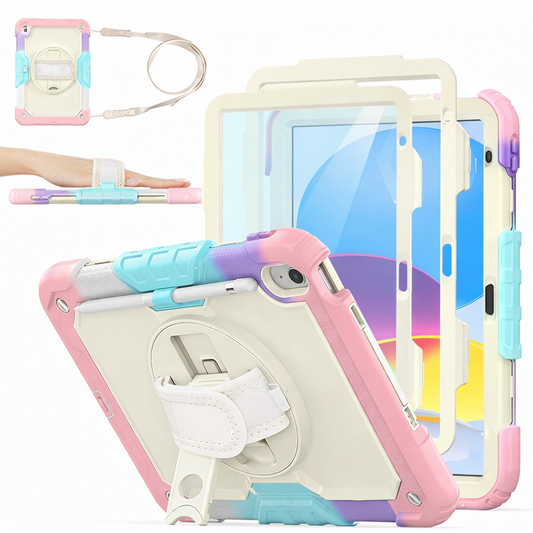 Heavy Duty Tablet Case – Rainbow Camo Shoulder Hand Strap Defender Shockproof Case with Stand | Protective Case