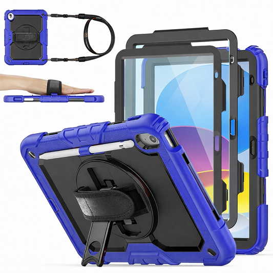 Heavy Duty Tablet Case – Blue Camo Shoulder Hand Strap Defender Shockproof Case with Stand | Protective Case for iPad Samsung Galaxy Tab, Gift for Him Her