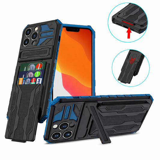 Heavy Duty Phone Case with Kickstand – Black & Blue Full Coverage Dual Layer Protective Cover