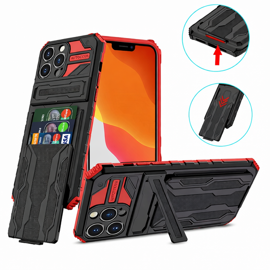 Heavy Duty Phone Case with Kickstand – Black & Red Full Coverage Dual Layer Protective Cover