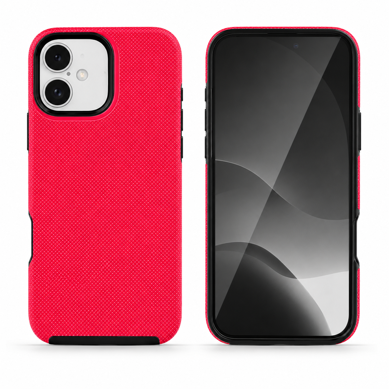Hot pink dotted protective case for Apple iPhone 16 back view