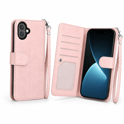 Apple iPhone 17 rose gold wallet phone case with nine card slots