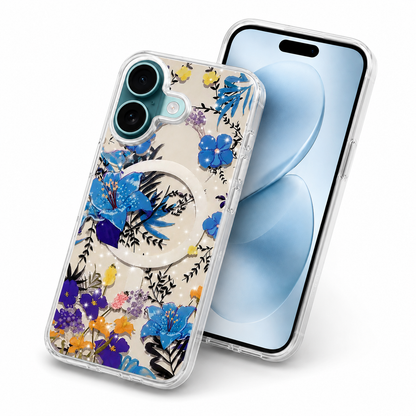 Blue Floral iPhone 17 Cover, MagSafe Compatible Phone Case, Luxury Flower Case, Slim Protective Cover