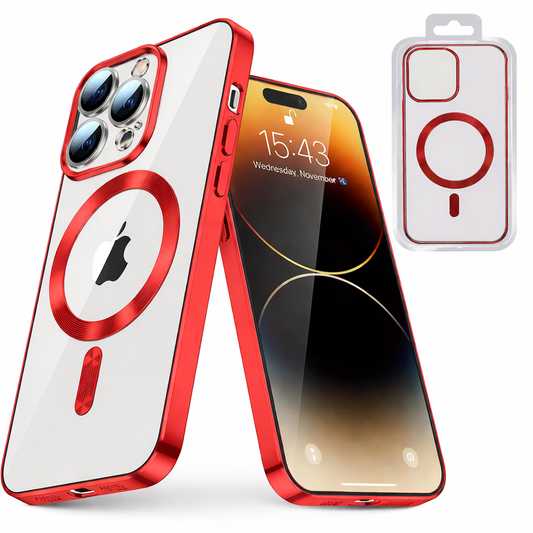 MagSafe Compatible Phone Case – Red Luxury Electroplated Slim Protective Cover with Wireless Charging Compatibility