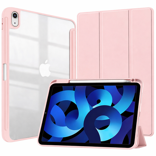 Slim Tablet Case – Rose Gold Transparent Smart Case With Pencil Holder with Stand | Protective Case
