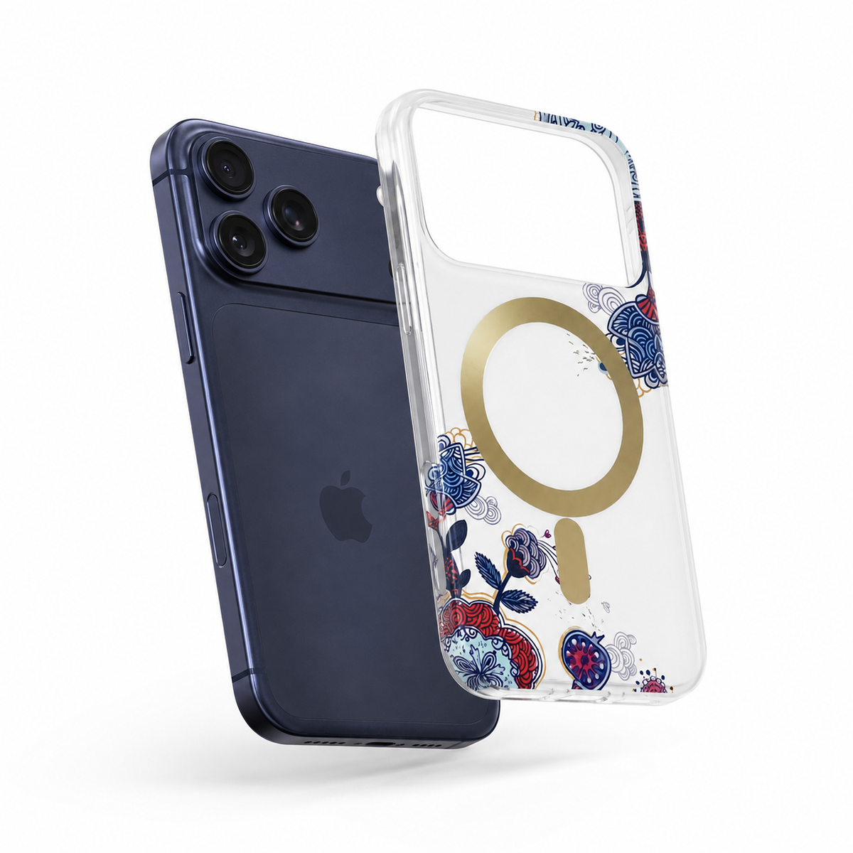 Blue Frosted Floral MagSafe Case for Apple iPhone 17 Pro Max Shockproof Mobile Cover