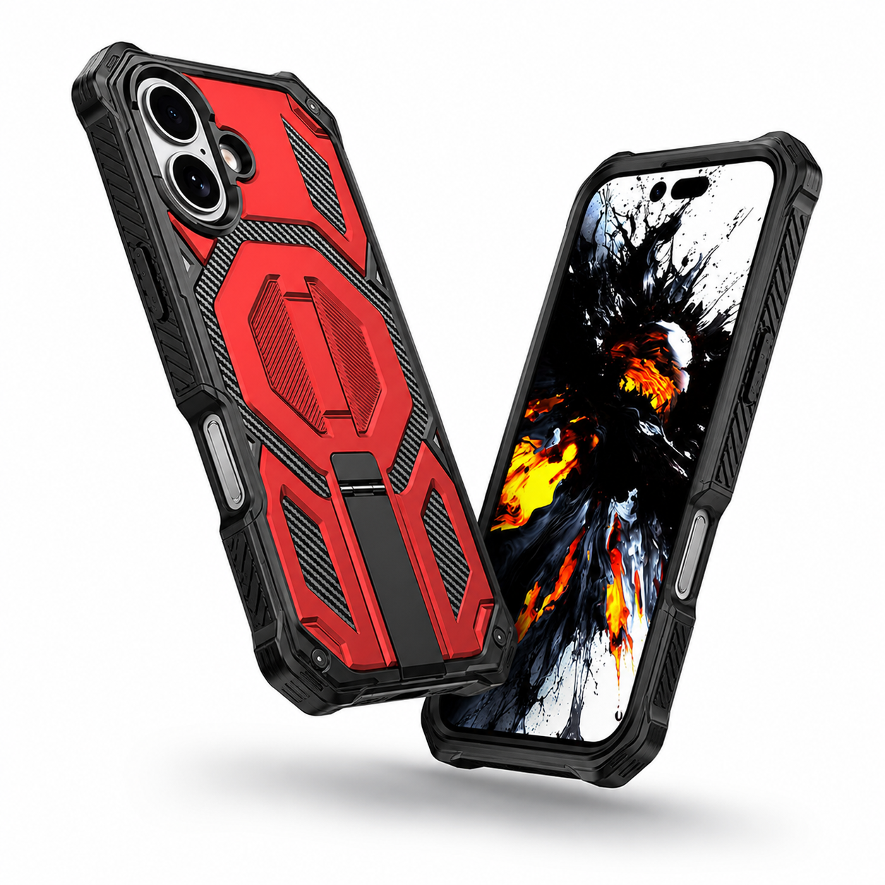 Wireless charging compatible case for Apple iPhone 17 in red Outrider armor design