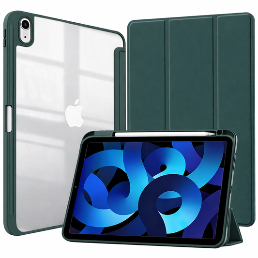 Slim Tablet Case – Green Transparent Smart Case With Pencil Holder with Stand | Protective Case