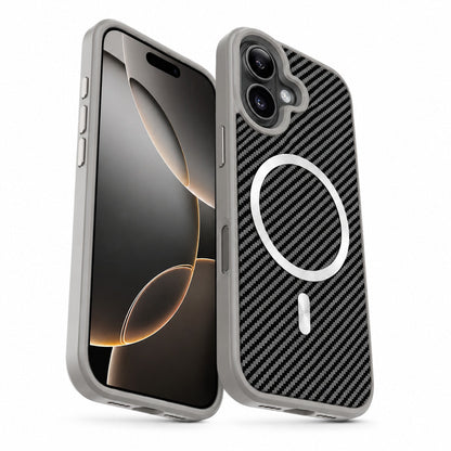 Premium Carbon Fiber Phone Case for Apple iPhone 16, wireless charging compatible mobile cover