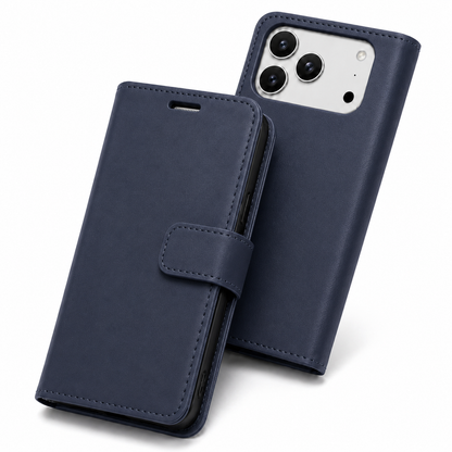 Premium Apple iPhone 17 Pro Max Phone Case BlueMoon Diary Folio Wallet Cover Shockproof Navy Blue