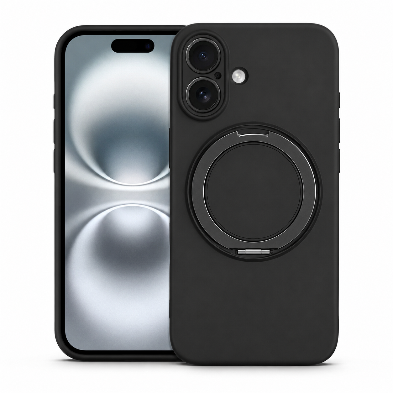 MagSafe Silicone Ring Stand Case for Apple iPhone 16 Black Shockproof Phone Case