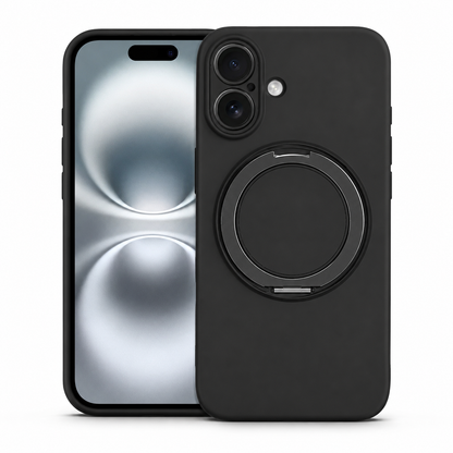 MagSafe Silicone Ring Stand Case for Apple iPhone 16 Black Shockproof Phone Case
