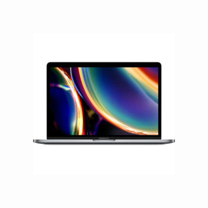 future tech gadgets Canada. smart tech store Canada. Certified Apple MacBook Pro 13″ (2020) A2251. Gallery image 3. The laptop is centered in the frame, displaying a vibrant, colorful screen with swirling patterns. The device has a sleek, silver body with a matte finish, and the keyboard area is visible beneath the screen. The background is a seamless white, emphasizing the laptop's design. The logo "MacBook Pro" is clearly visible on the lower bezel of the screen.