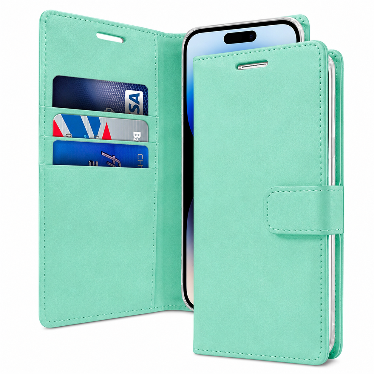 BlueMoon Diary Wallet Flip Case for Apple iPhone 17 Pro Max Teal Leather Phone Case