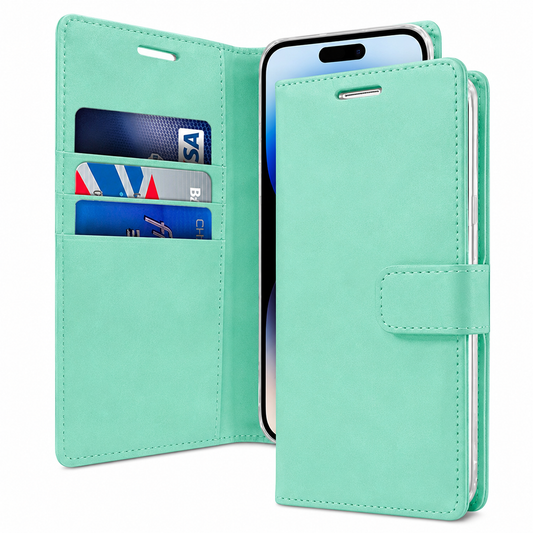 BlueMoon Diary Wallet Flip Case for Apple iPhone 17 Pro Max Teal Leather Phone Case
