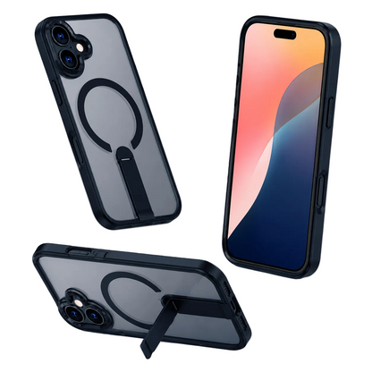Apple iPhone 16 Kickstand Cover, Blue Bumper Phone Case, Wireless Charging Compatible Case, Durable TPU Phone Cover