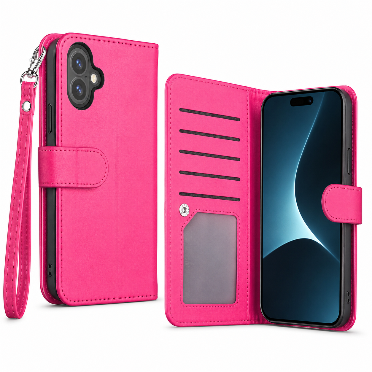 Apple iPhone 17 hot pink wallet phone case with nine card slots