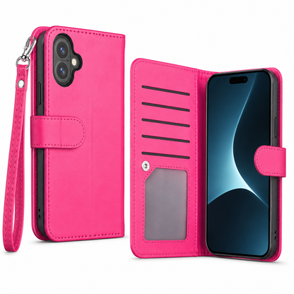 Apple iPhone 17 hot pink wallet phone case with nine card slots
