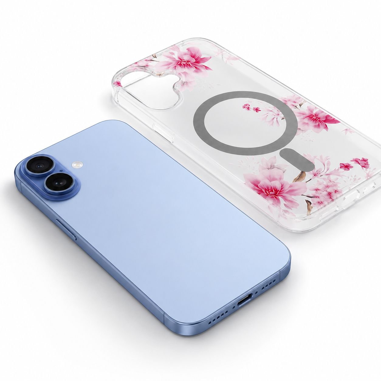 Transparent Frosted Flower Case for Apple iPhone 16 – Durable MagSafe Compatible Case